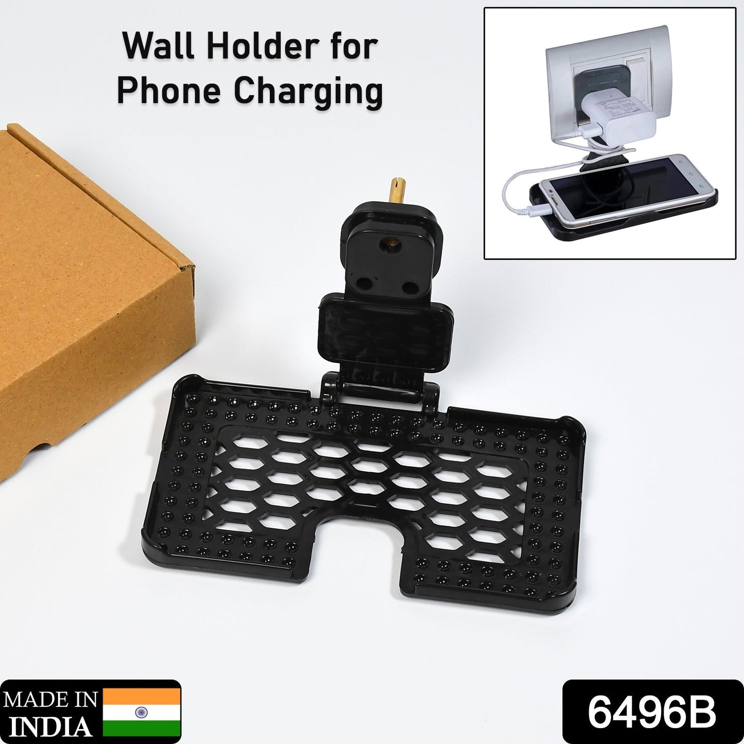 6496B Multi-Purpose Wall Holder Stand for Charging Mobile Just Fit in Socket and Hang ( Black )