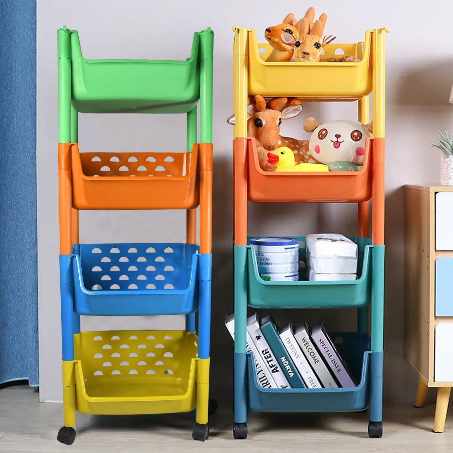 5298 4 Layers Fruit & Vegetable Basket Trolley Plastic for Home and Kitchen Fruit Basket Storage Rack Organizer Holders Kitchen Trolley
