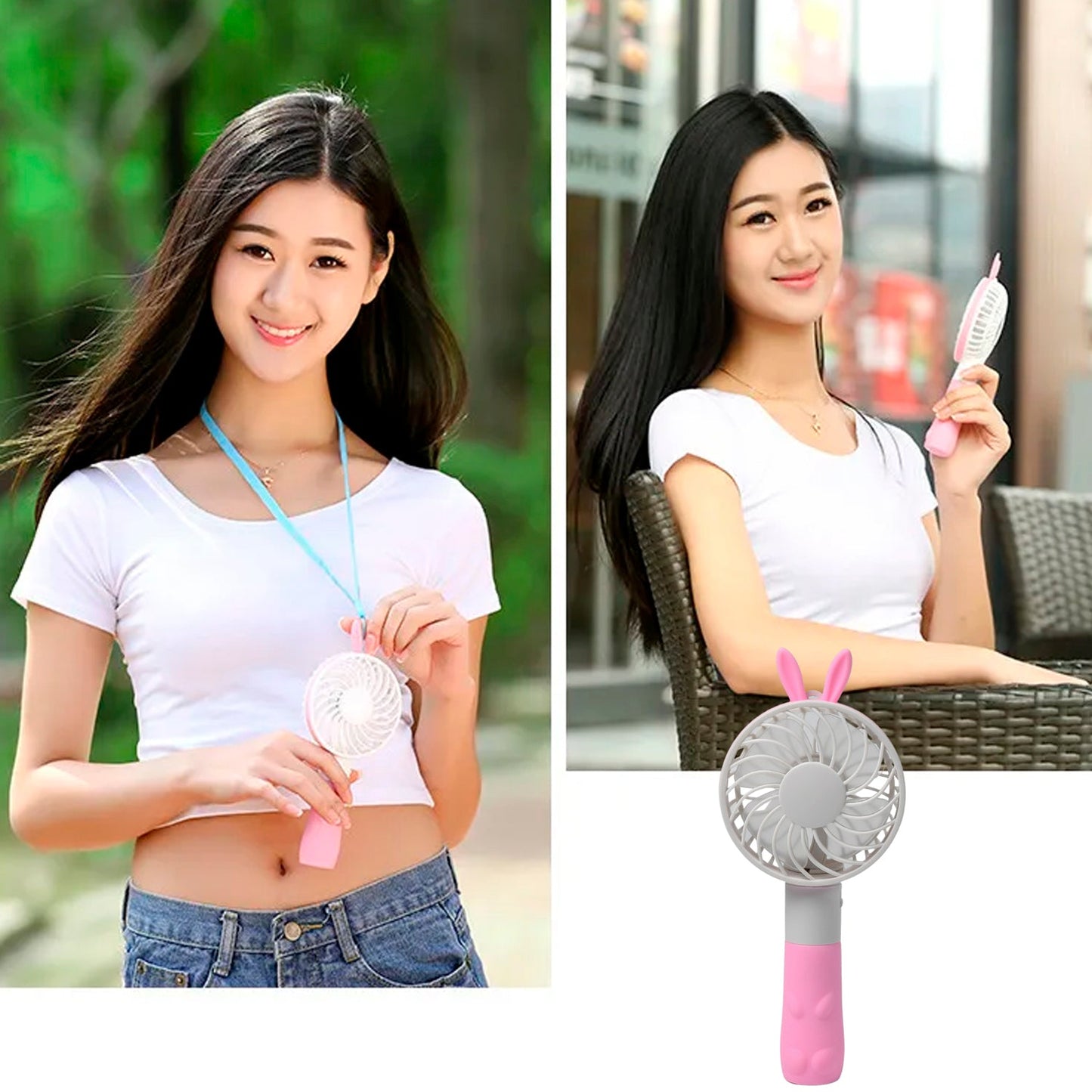 4811 Portable Princess Rabbit Styled Rechargeable Handheld Fan For Travel , home & Office Use