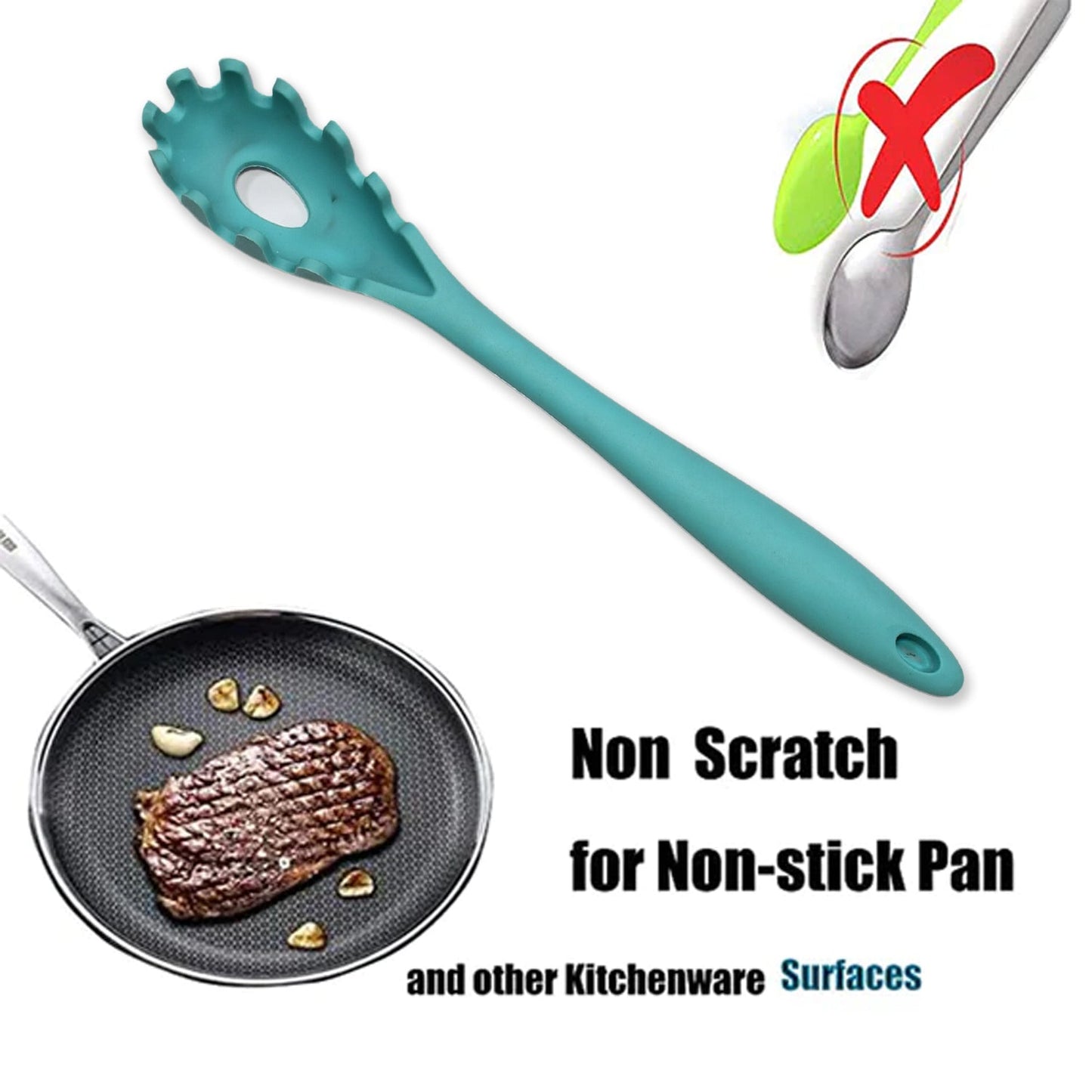 5398 Pasta Fork High Heat Resistant Hygienic One Piece Design, Spaghetti Strainer & Server Spoon Pasta Forks