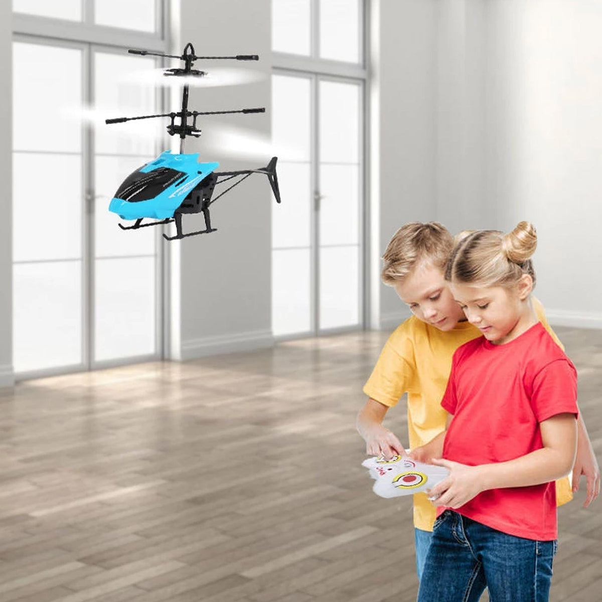 Red and black remote control helicopter toy for young aviators.