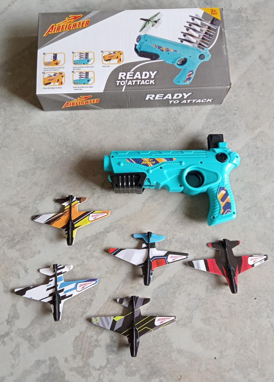 Airplane Launcher Gun Toy with Foam Glider Planes, Outdoor Games for Children, Best Aeroplane Toys for Kids, Air Battle Gun Toys ( 5 Plane Include )