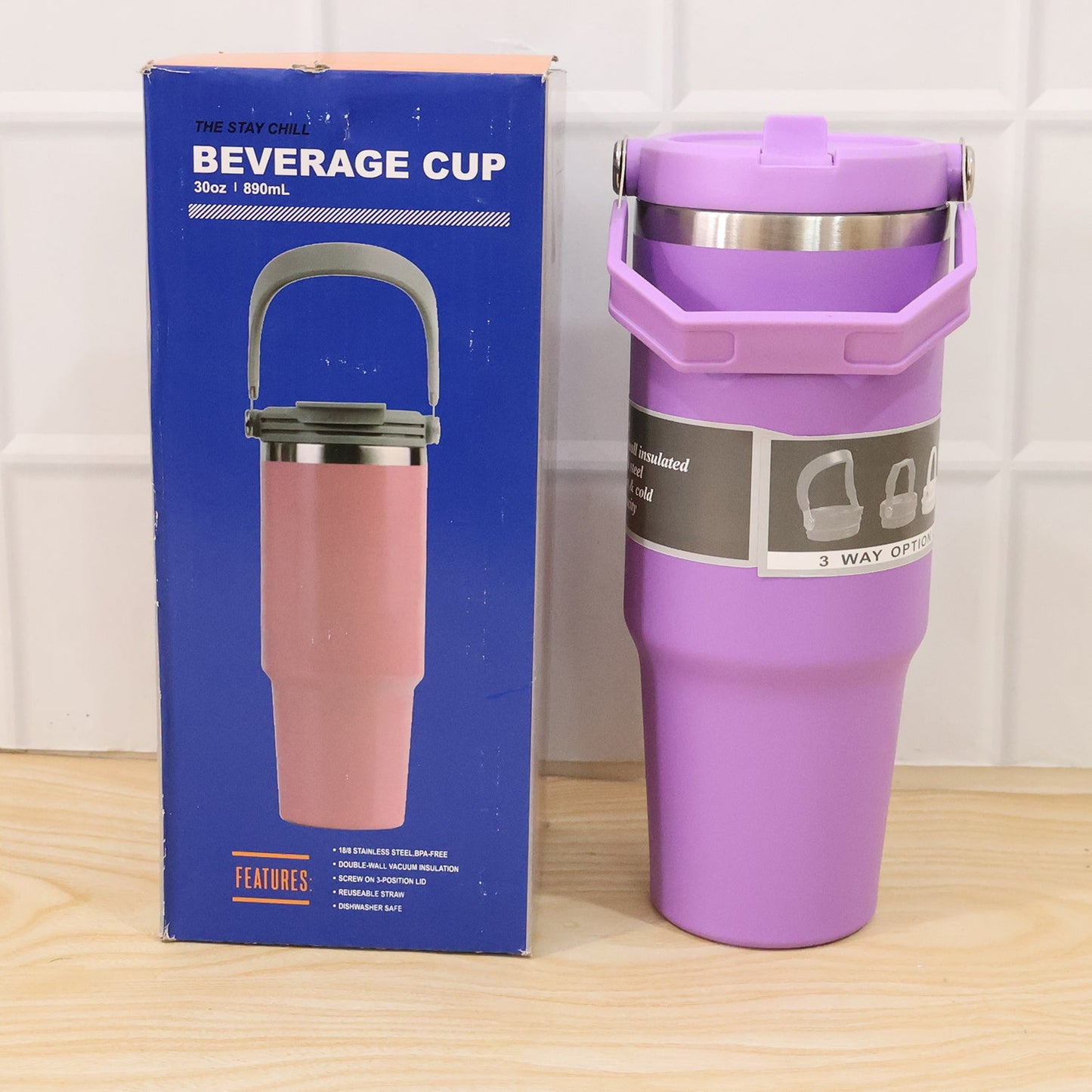 brand logo on base of stainless steel vacuum insulated travel mug
