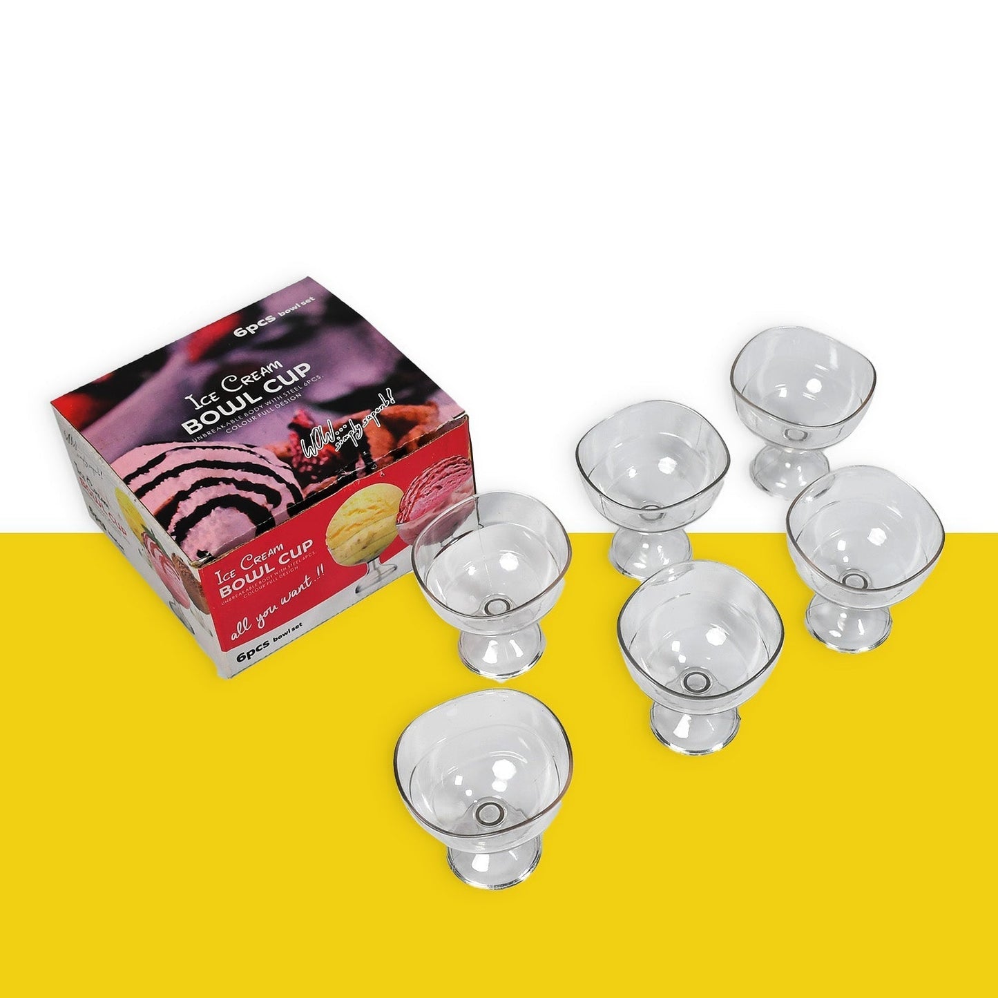 5297 Royal Style Dessert & ICE Cream Cup Bowl Plastic 6pcs For Home , Office & Party Use
