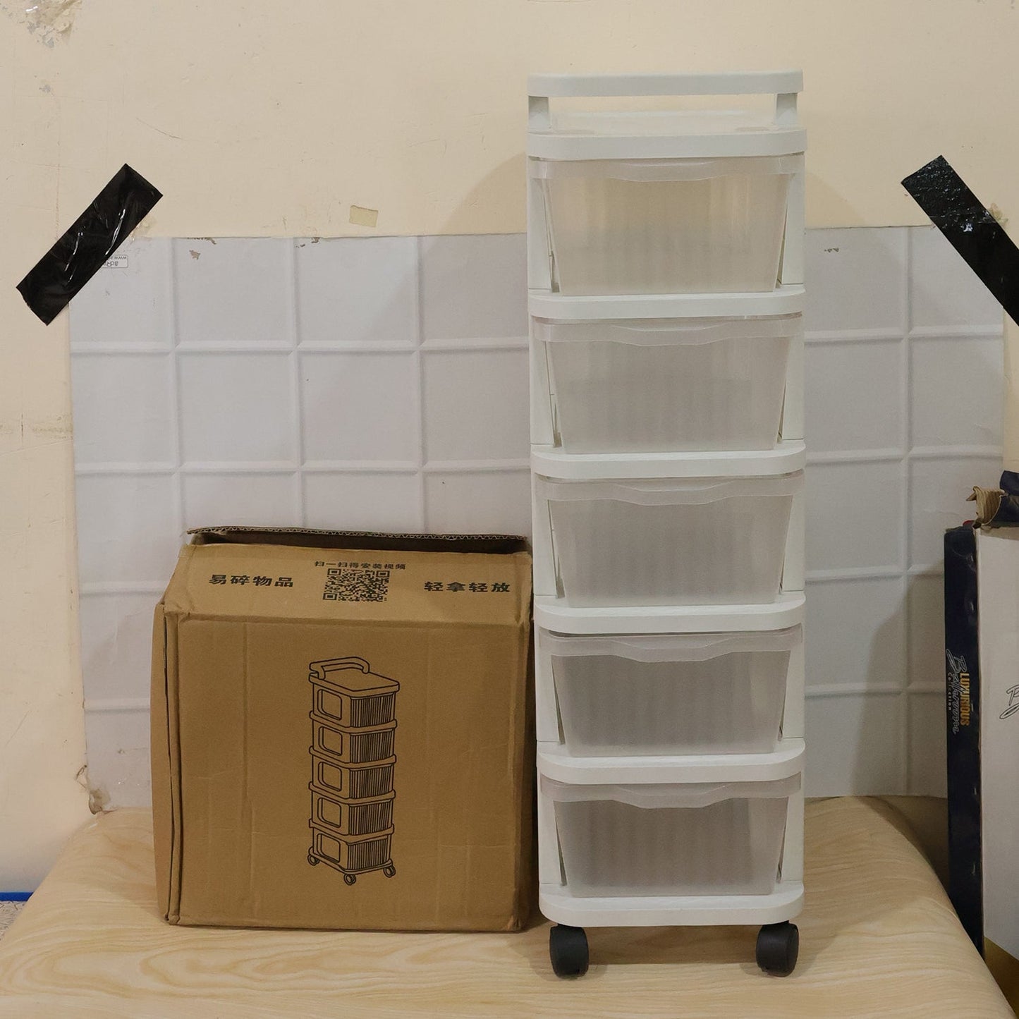 Durable 5 tier drawer organizer with castor wheels for home