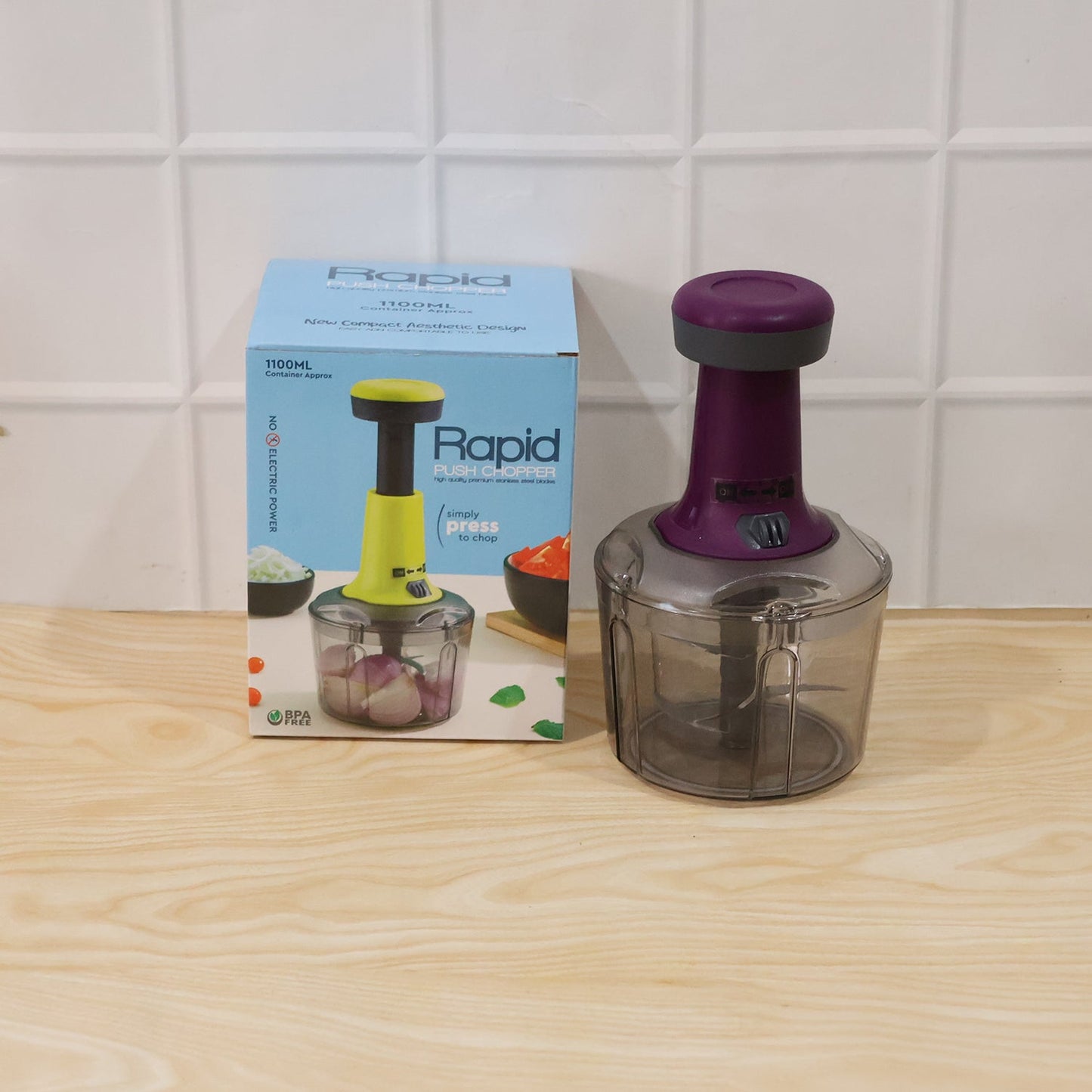 Push Chopper in use chopping vegetables quickly and easily
