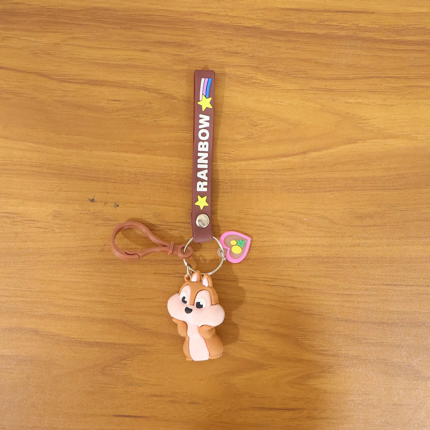 Lightweight silicone cartoon animal keychain charm with colorful rainbow strap