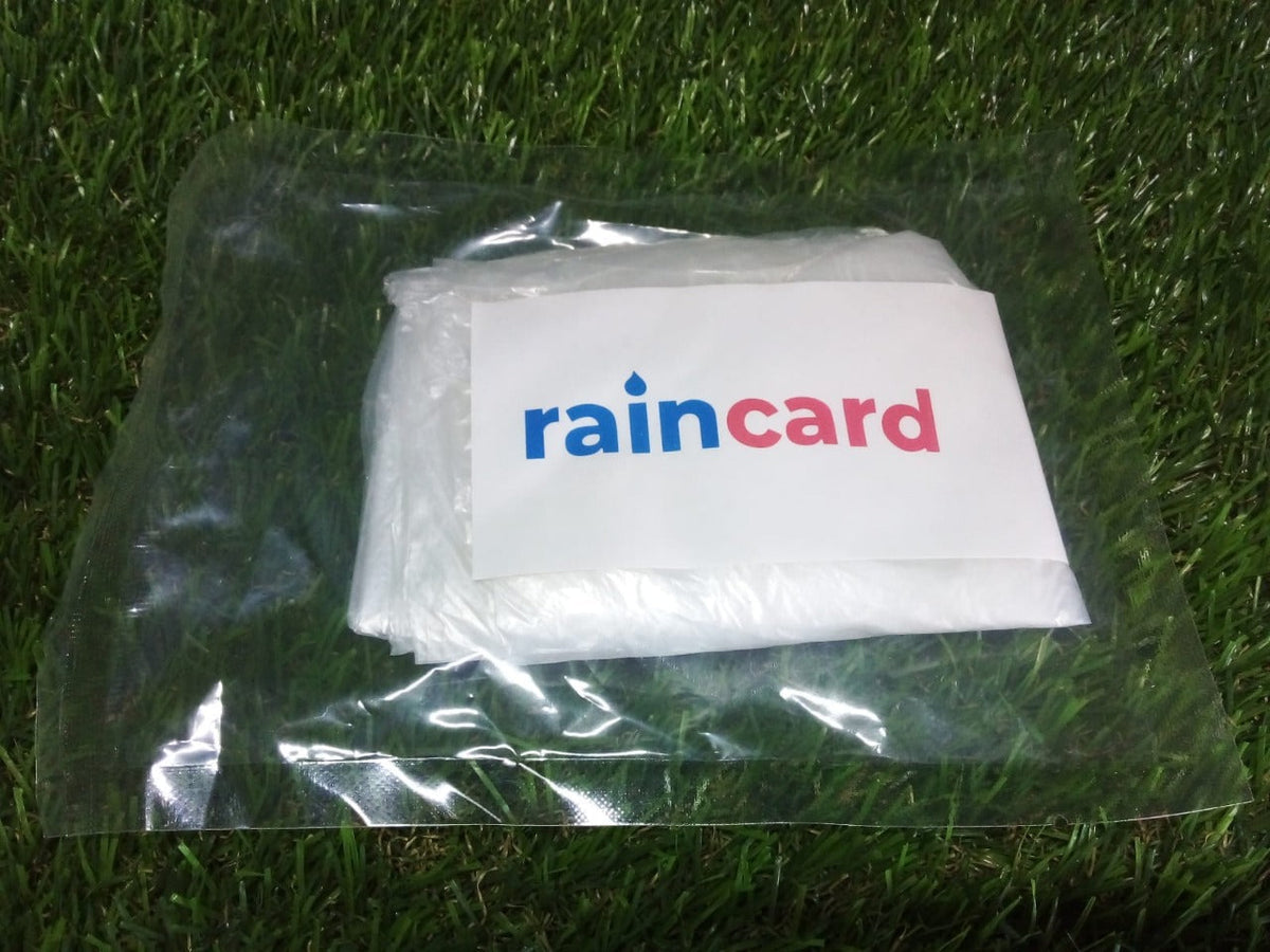 Rain poncho card used outdoors providing waterproof protection during rains