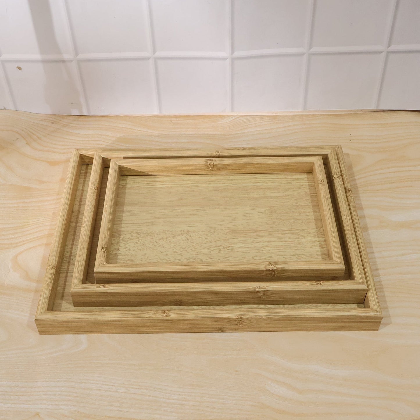 Multipurpose wooden tray set for home use