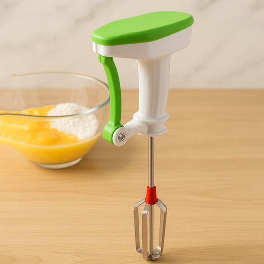 Dabster Power Free Hand Blender with a stainless steel whisk attachment.