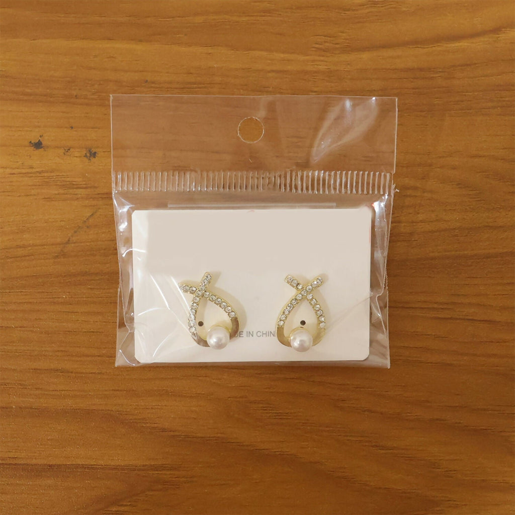 Korean Style Crystal Pearl Drop Stud Earrings for Women & Girls