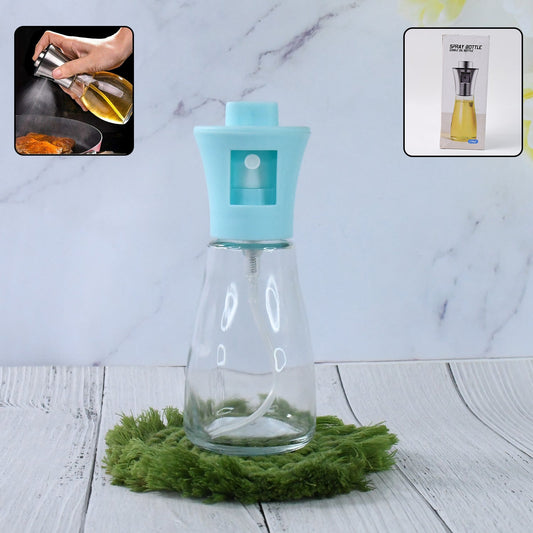 Clear glass 170ml oil sprayer bottle with fine mist nozzle, perfect for healthy cooking.