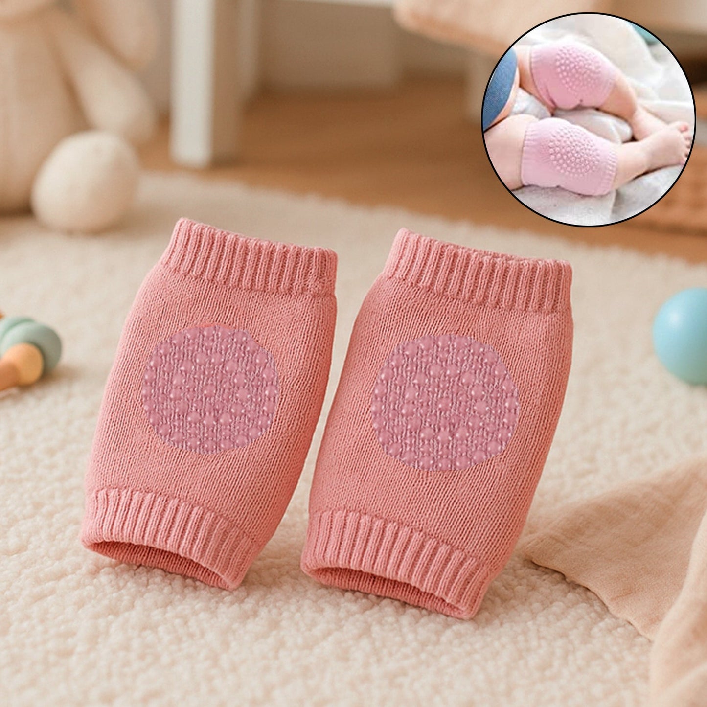 Pink toddler knee protectors with wool knit leg warmers and knee pads