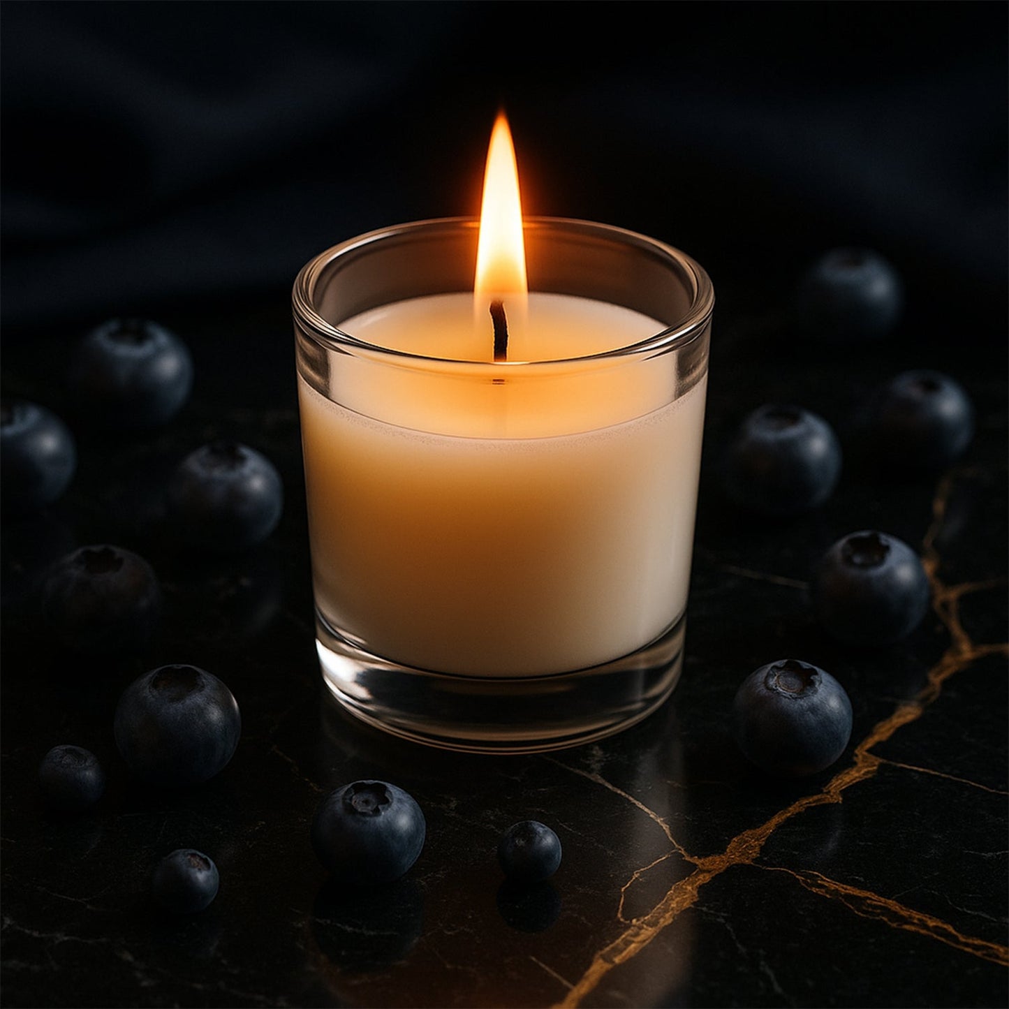 Blueberry Scented Candle lit in a festive setting, ideal for Diwali decorations.