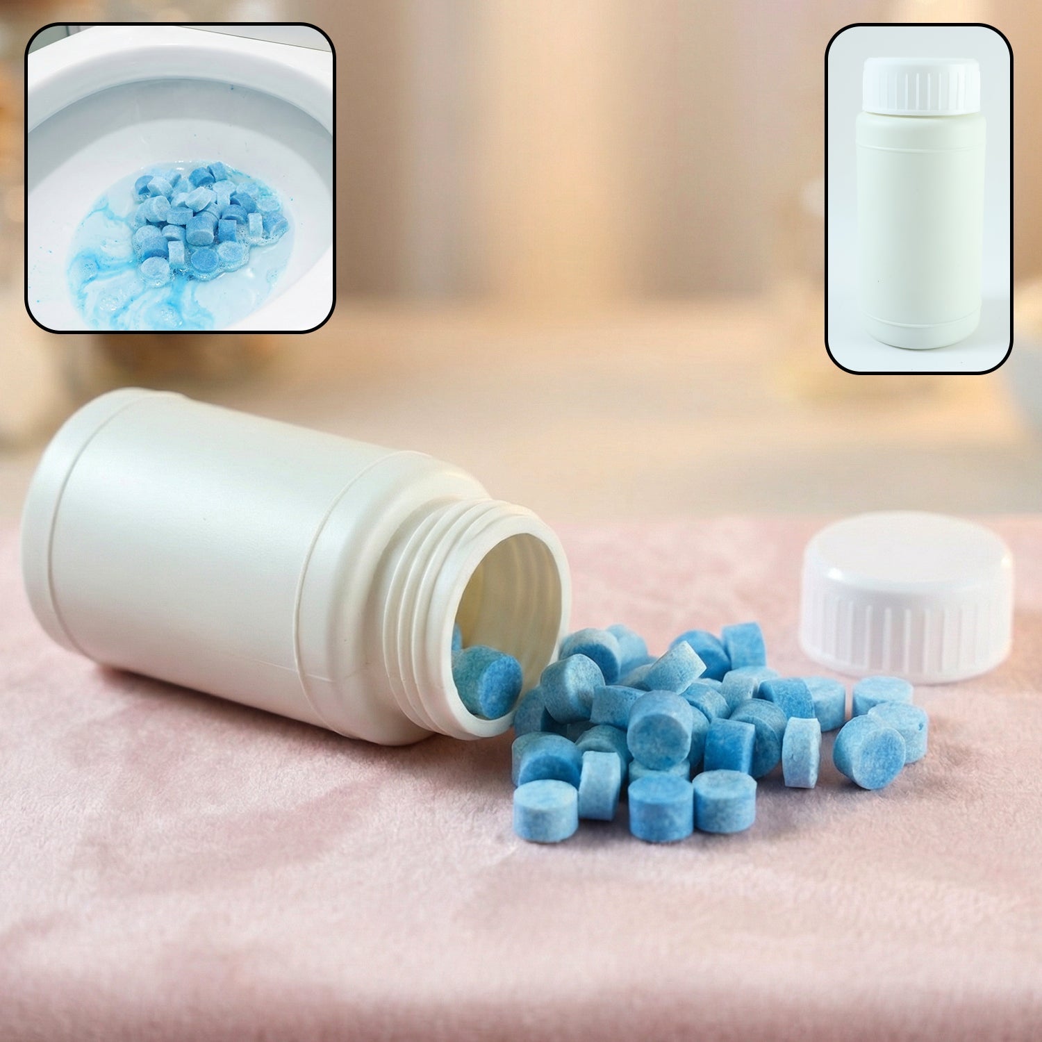 Automatic toilet tank cleaning tablets with blue deep flush action