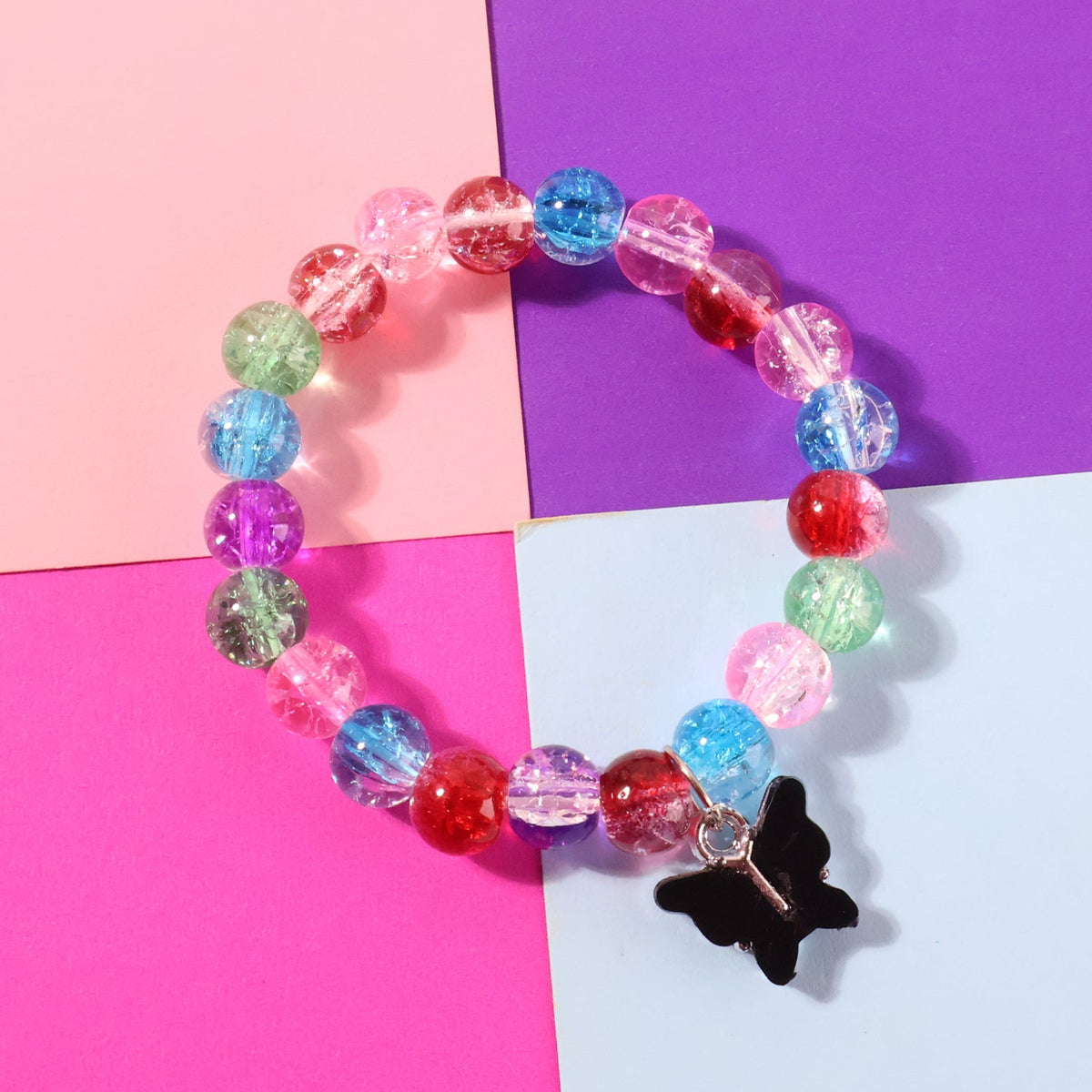 Lightweight multicolor crackle-bead stretch bracelet for daily wear