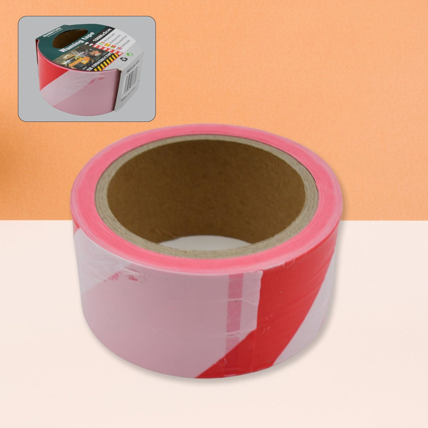 Bright red and white non-adhesive safety warning tape roll.