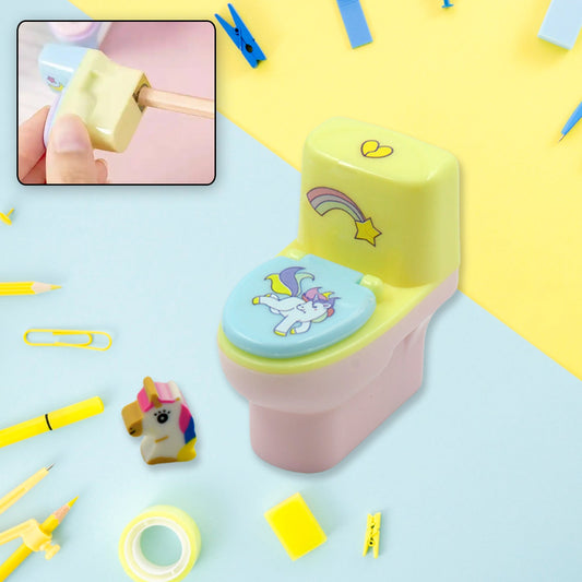 Two toilet pencil sharpeners with erasers, presented as a fun stationery set.