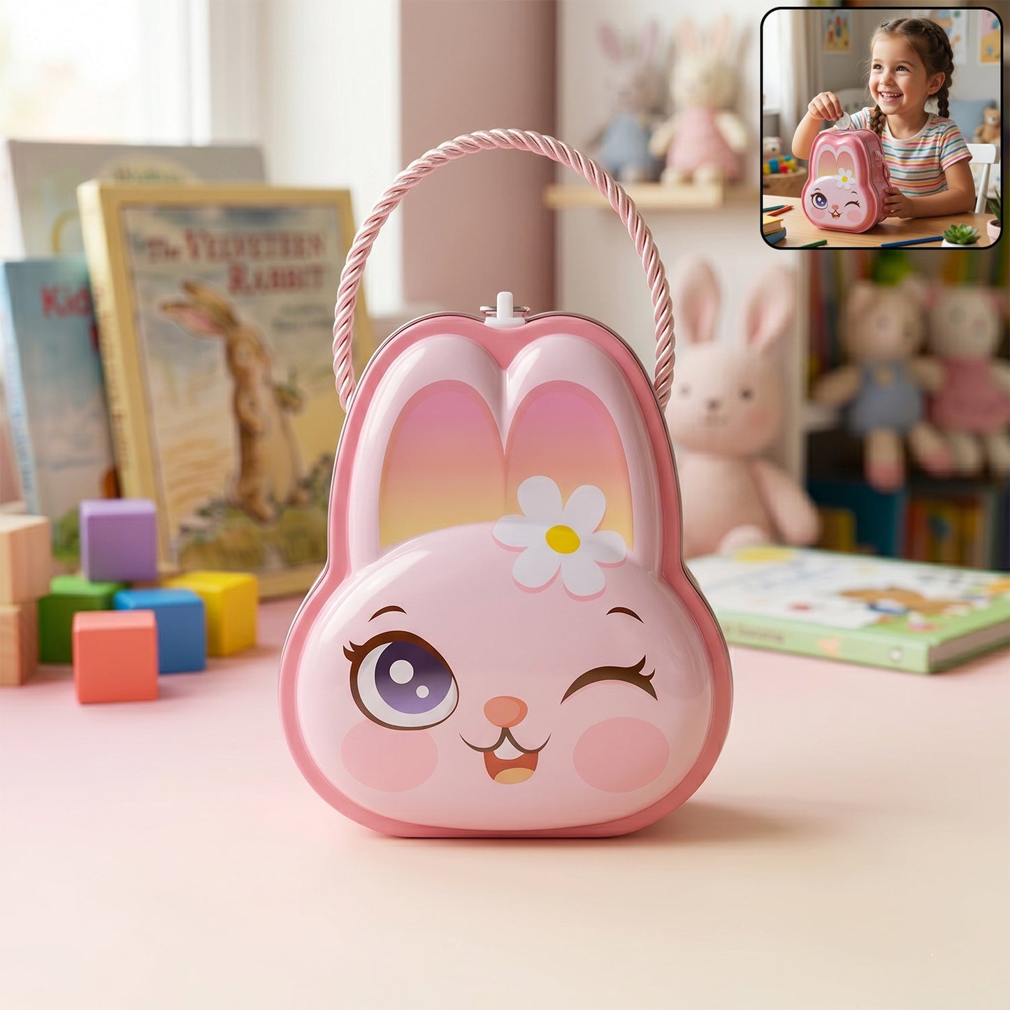 Durable metal piggy bank with a lock and key, ideal for kids' savings