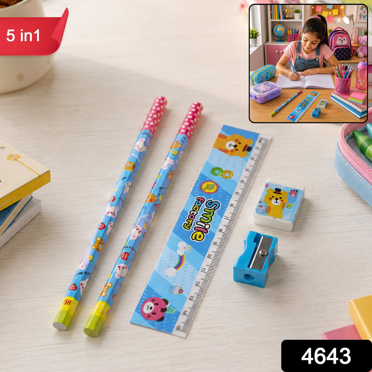Cartoon Wooden Pencil Set – 5-in-1 Kids Stationery | Writezo