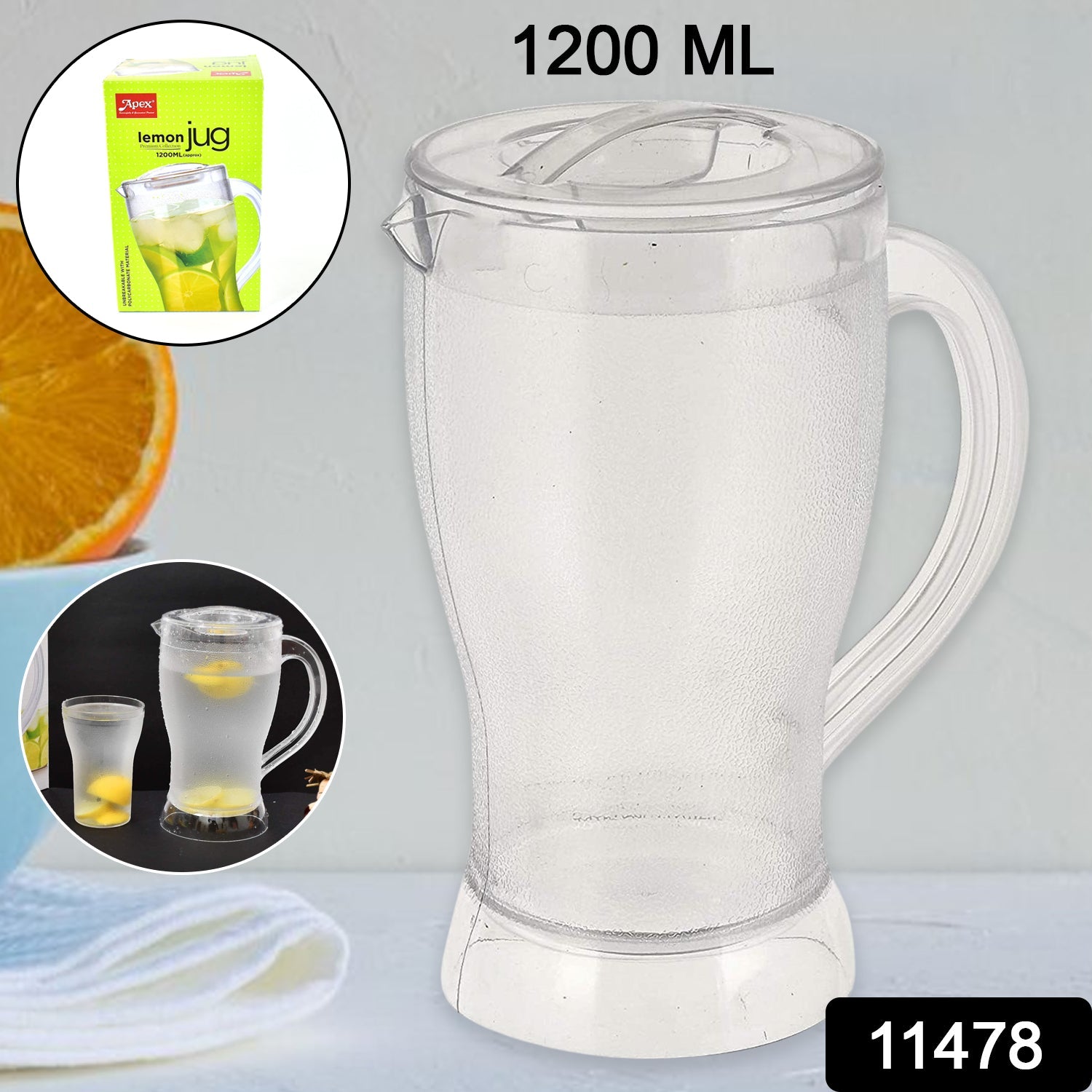 Durable clear pitcher suitable for juices and lemon water storage