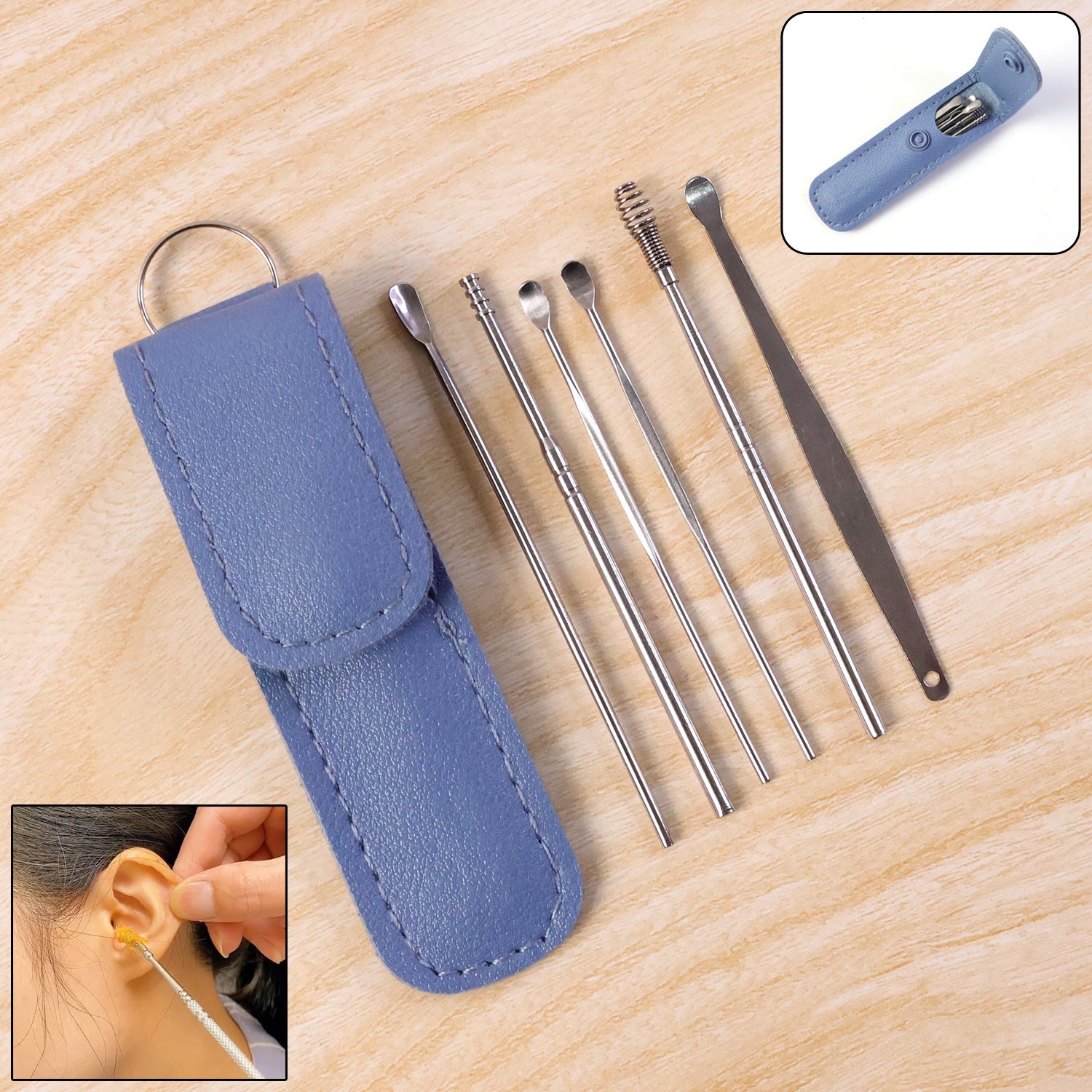 Stainless steel ear cleaning kit with precision tools in compact case