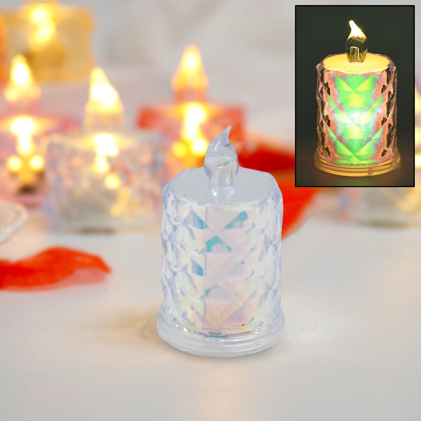 Single LED tealight candle illuminating a dark setting with a soft, inviting light.
