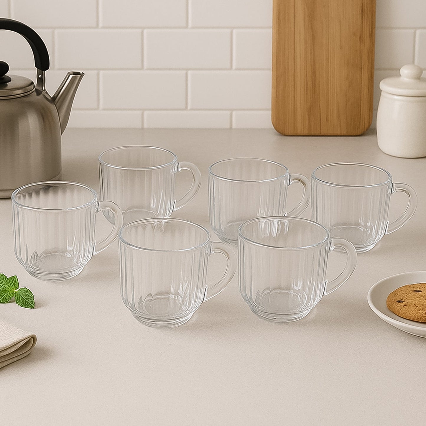 Stackable transparent plastic tea cups, set of 6