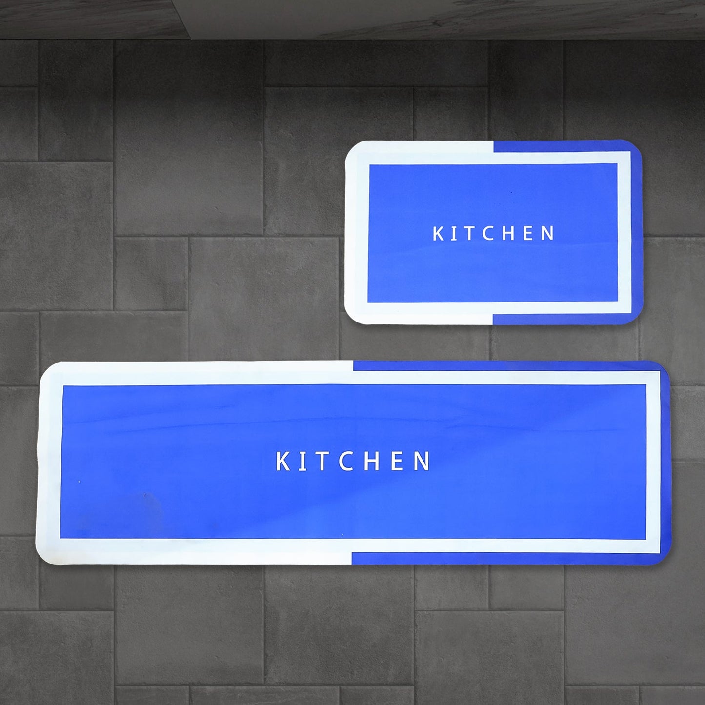 Decorative anti-slip kitchen floor mat protecting floors from spills