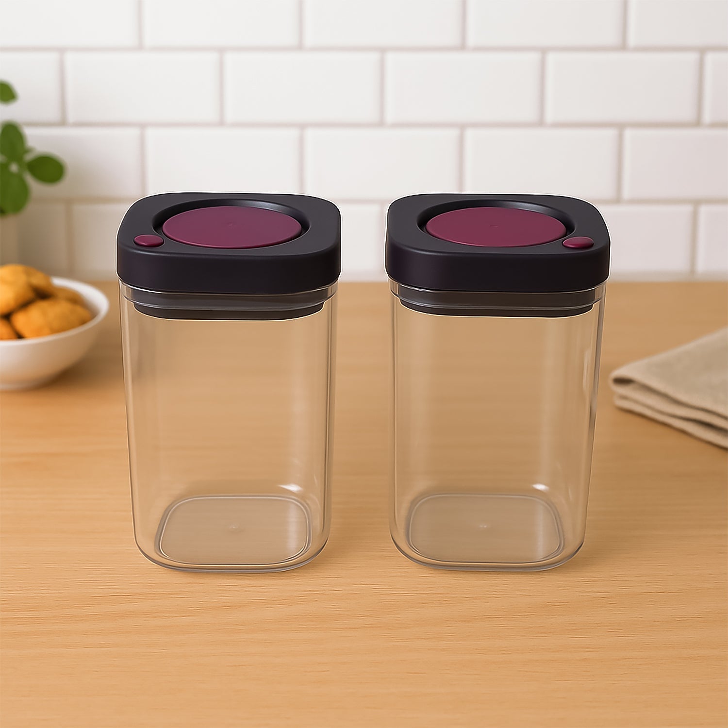 Airtight kitchen storage containers set of 2 in transparent food-grade plastic