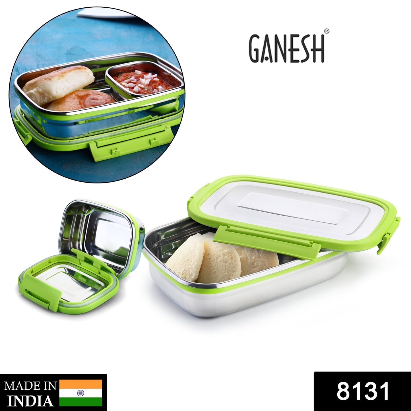 Compact stainless steel lunch pack with multiple compartments