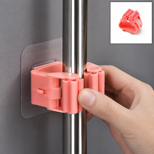 Wall-mounted plastic broom holder clip for efficient cleaning tool organization