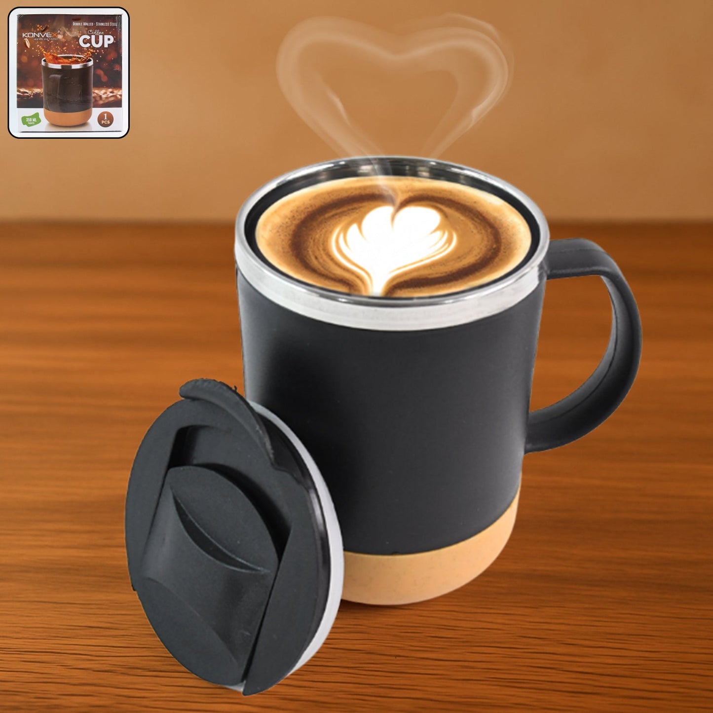 Insulated coffee mug 350ml with durable stainless steel liner