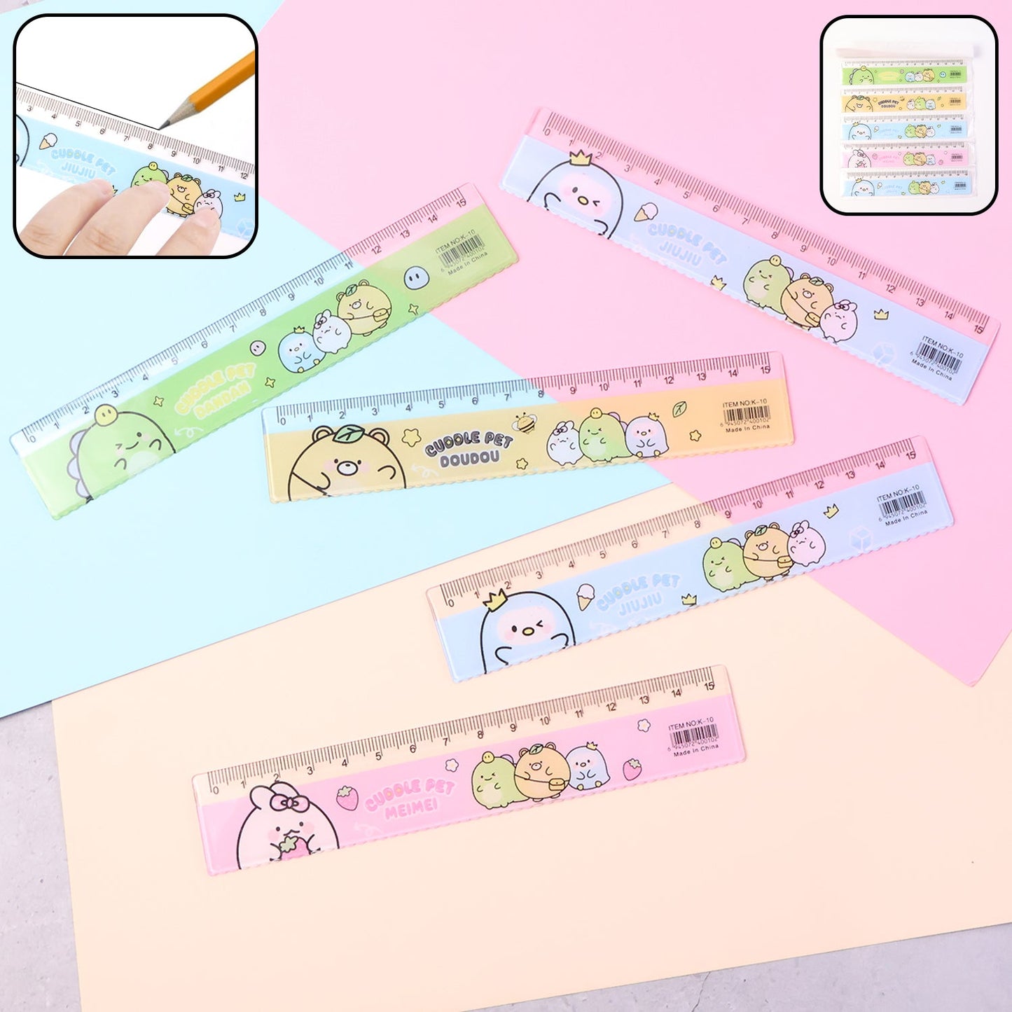 Bright colorful cartoon plastic ruler set for kids school use