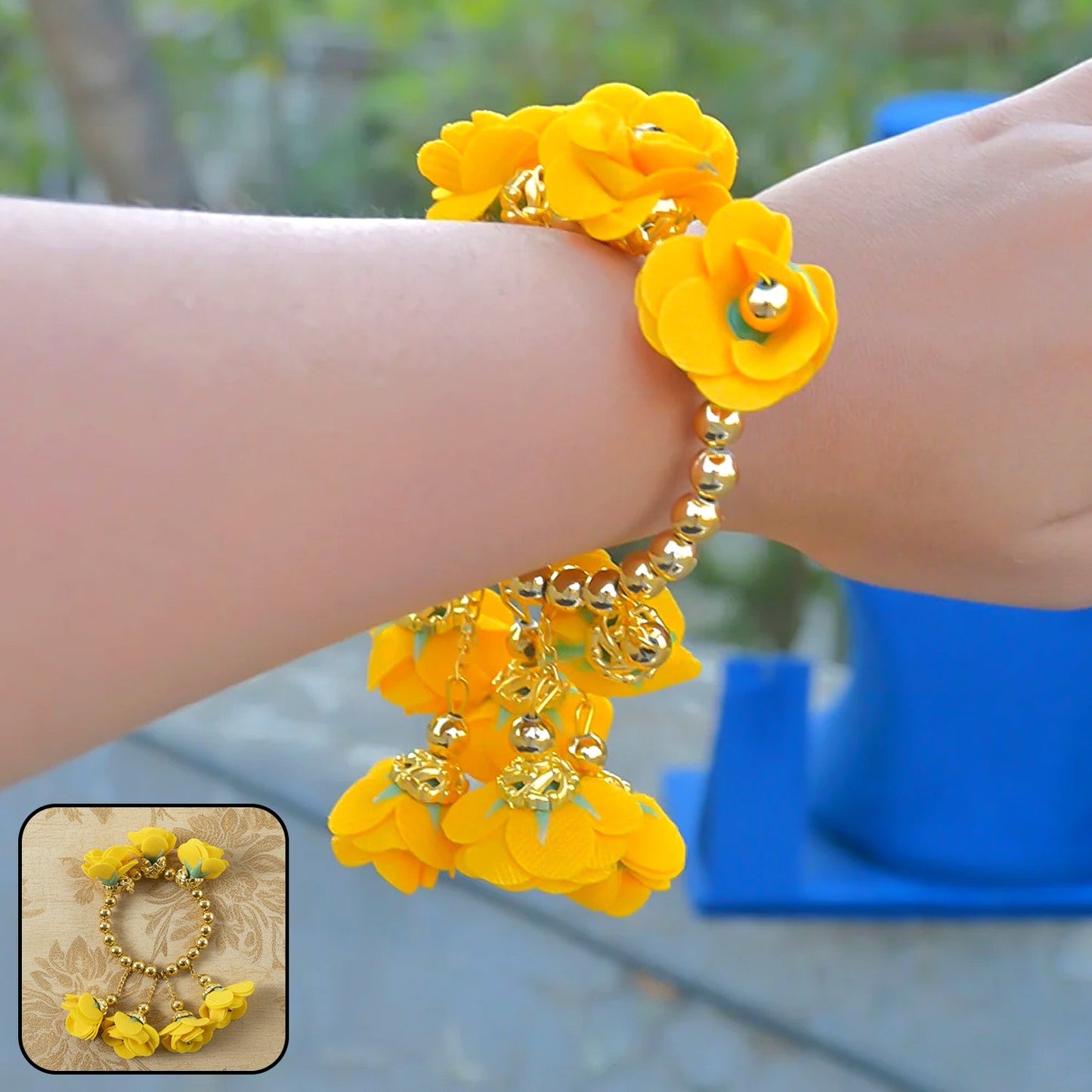 Vibrant floral Haldi Kada bracelet for festive celebrations