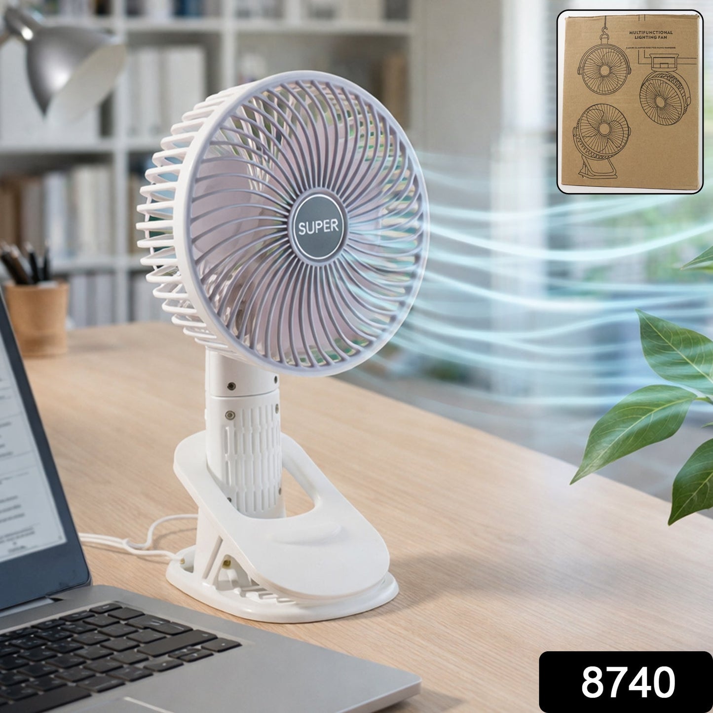 USB fan plugged in and ready to use for personal cooling