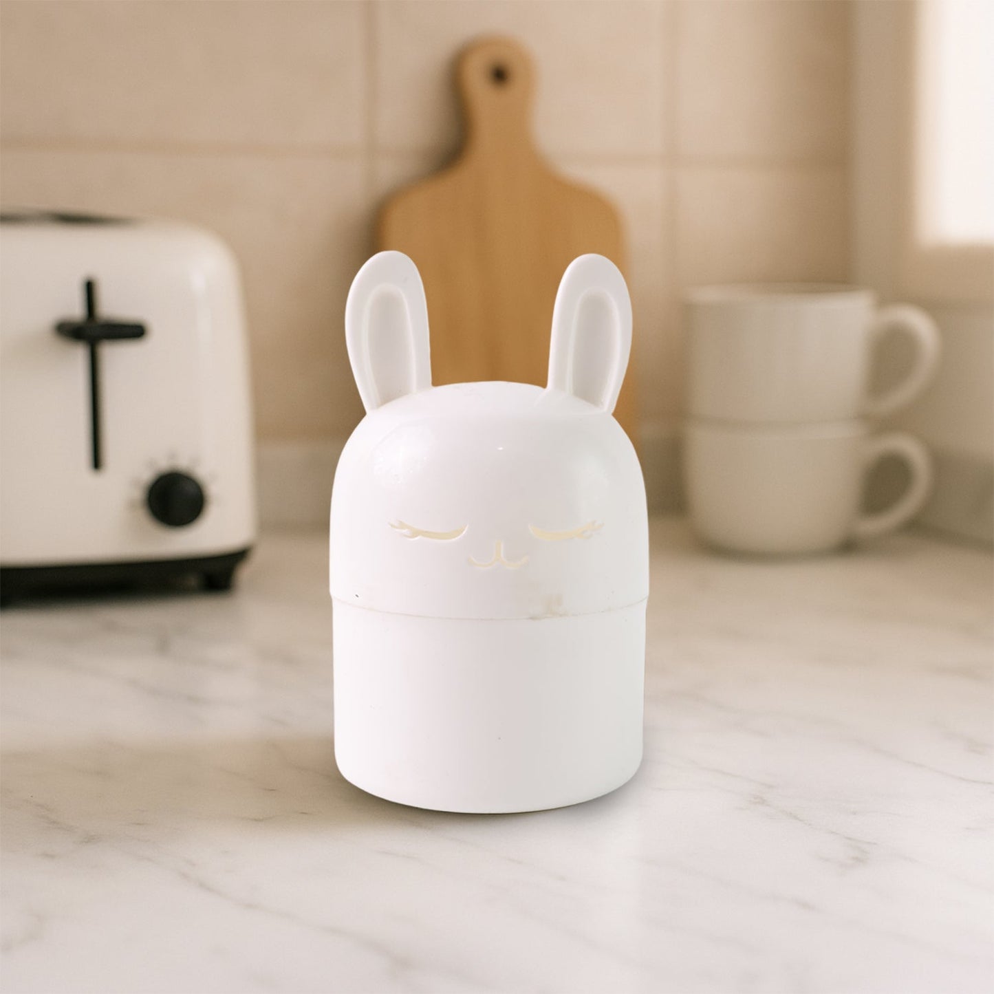 Front view of bunny shaped kitchen storage box with cute ears