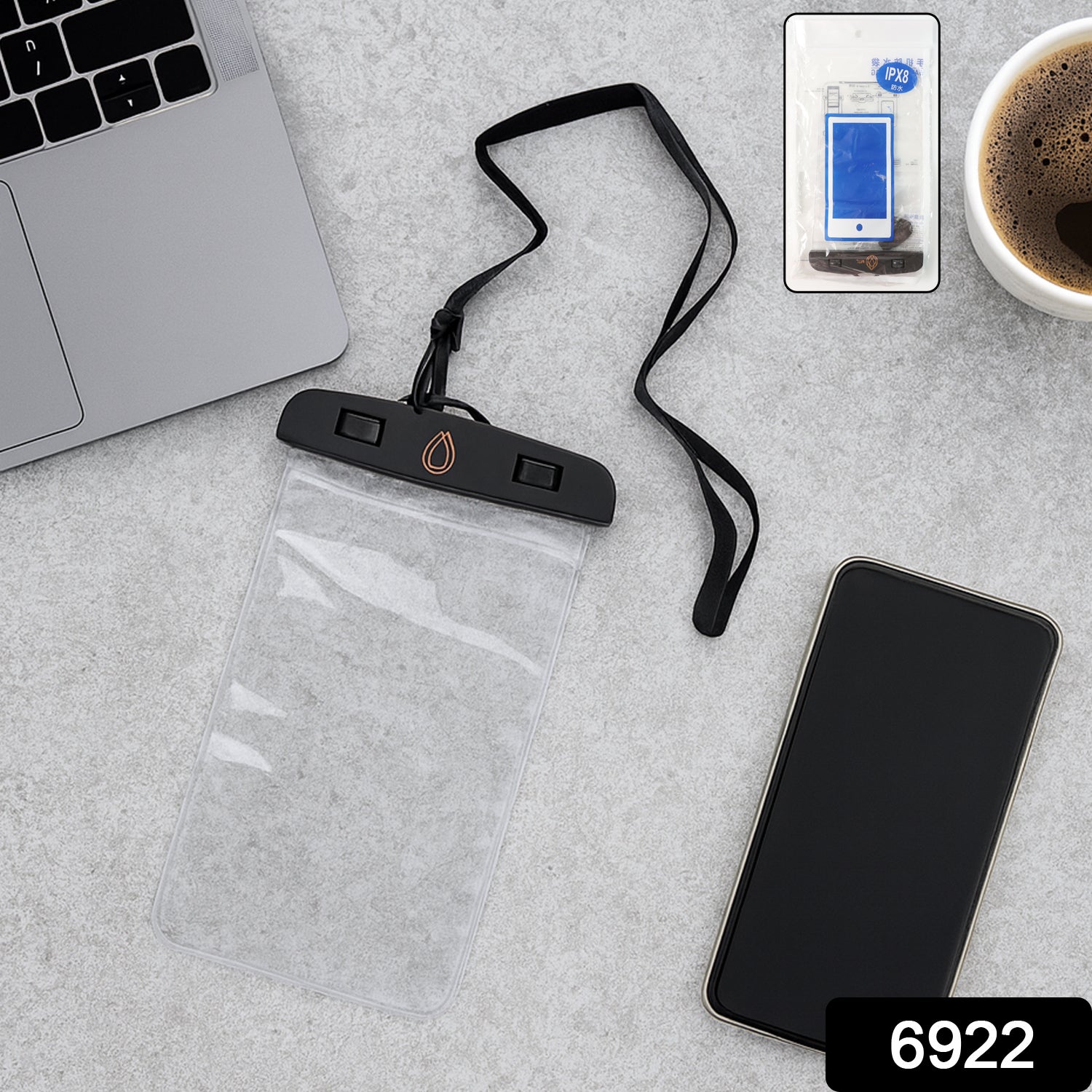 Close-up of the secure snap and lock mechanism on the waterproof phone bag.