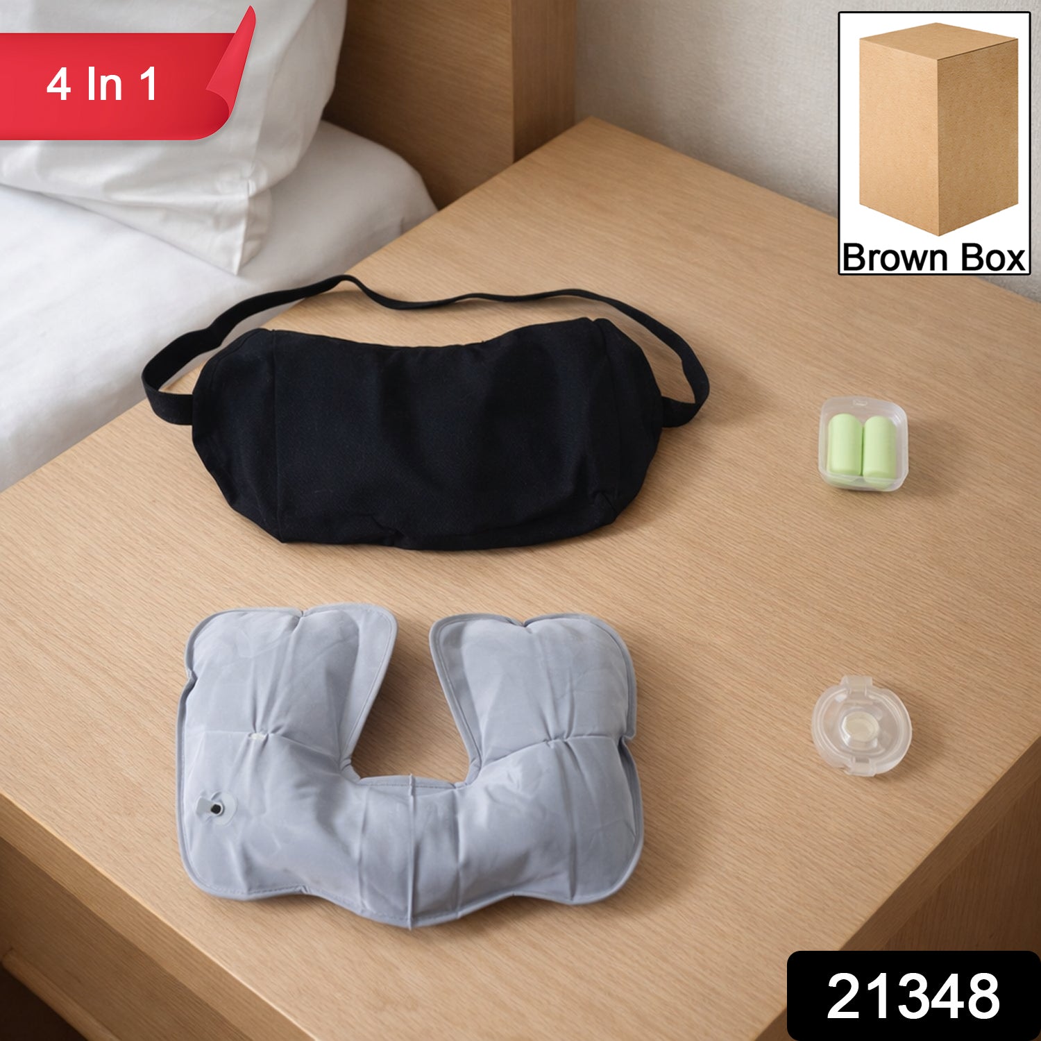 Travel Comfort Sleep Kit set with eye mask and inflatable neck pillow