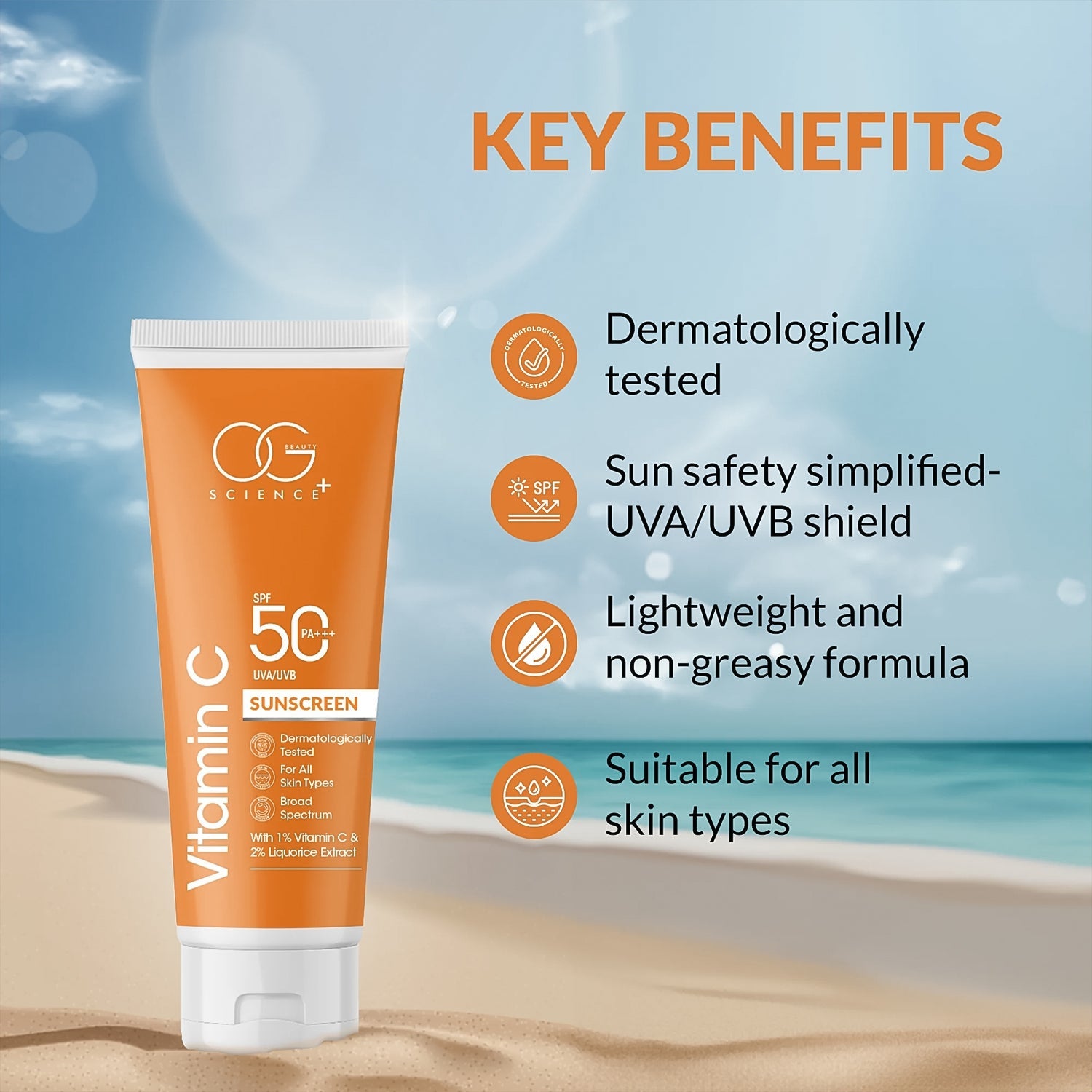 OG Beauty Vitamin C Sunscreen lotion tube showing front label