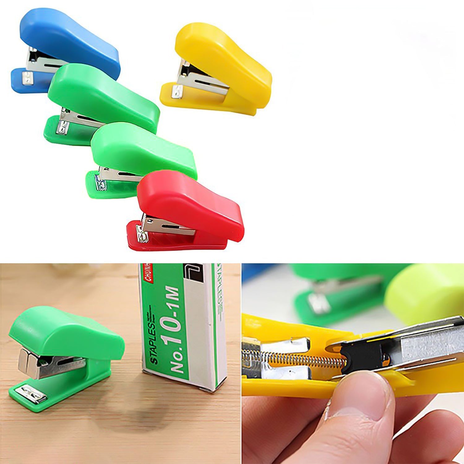 Mini staplers ready to use with staple pins in vibrant colors