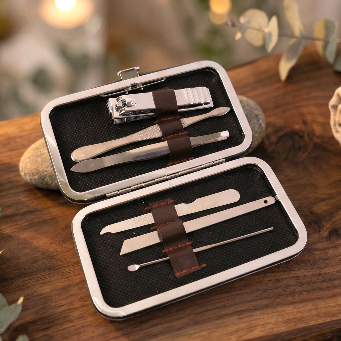 Professional manicure pedicure tools in premium nail care set