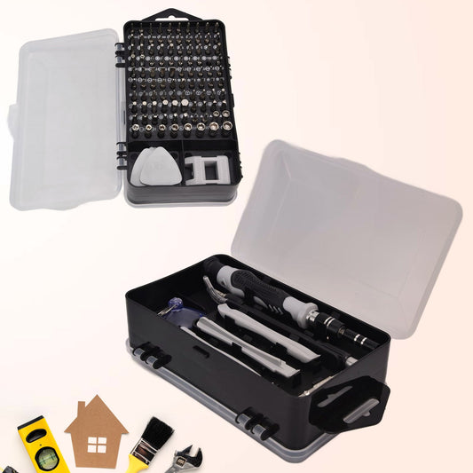 117-piece precision screwdriver kit showcasing tools for electronics repair
