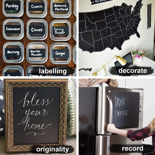 Blackboard wall sticker roll with chalks, ready for application.