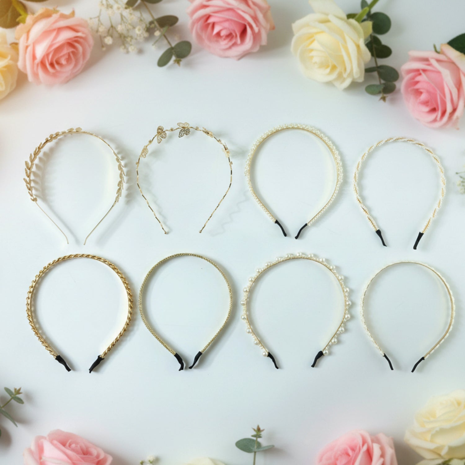 Trendy hair bands collection including pearl and floral headbands