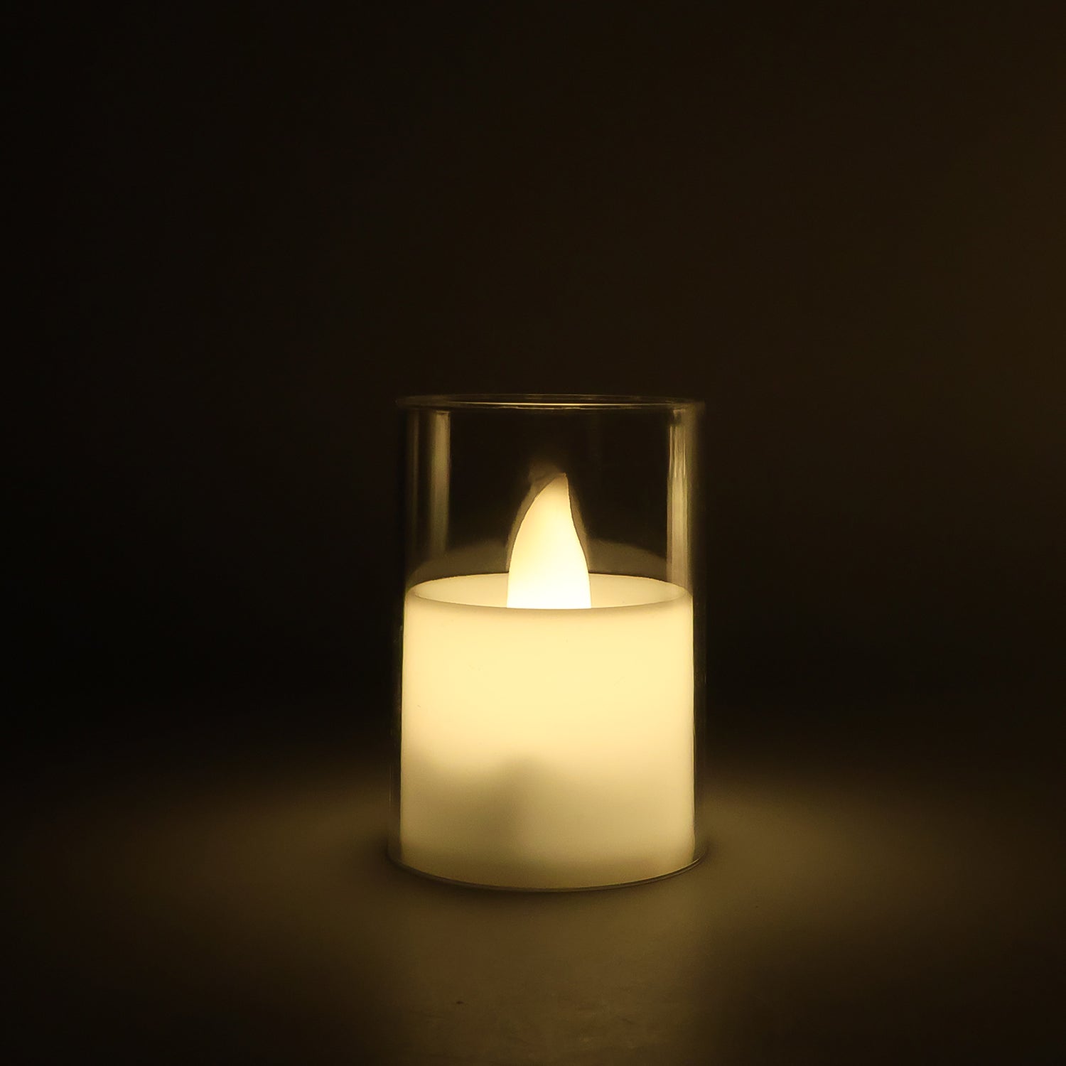 Clear view of LED votive candles with no flame in clear holders