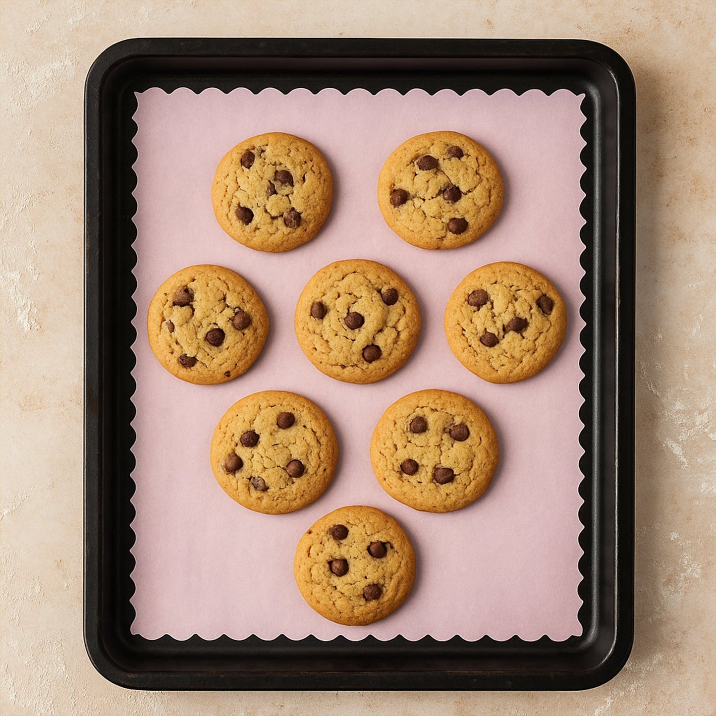 Multi-color baking paper sheets pack with decorative scalloped edges