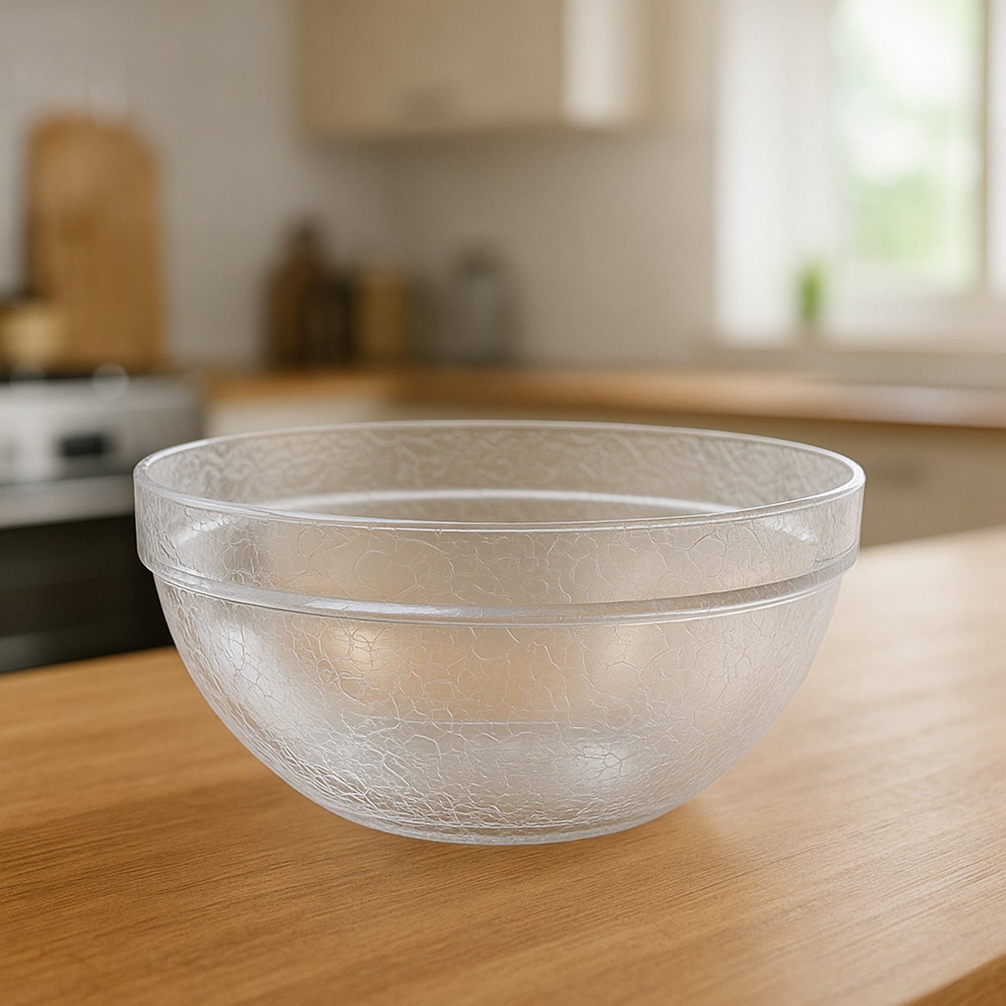 Transparent textured plastic idli mixing bowl showing grip texture clearly