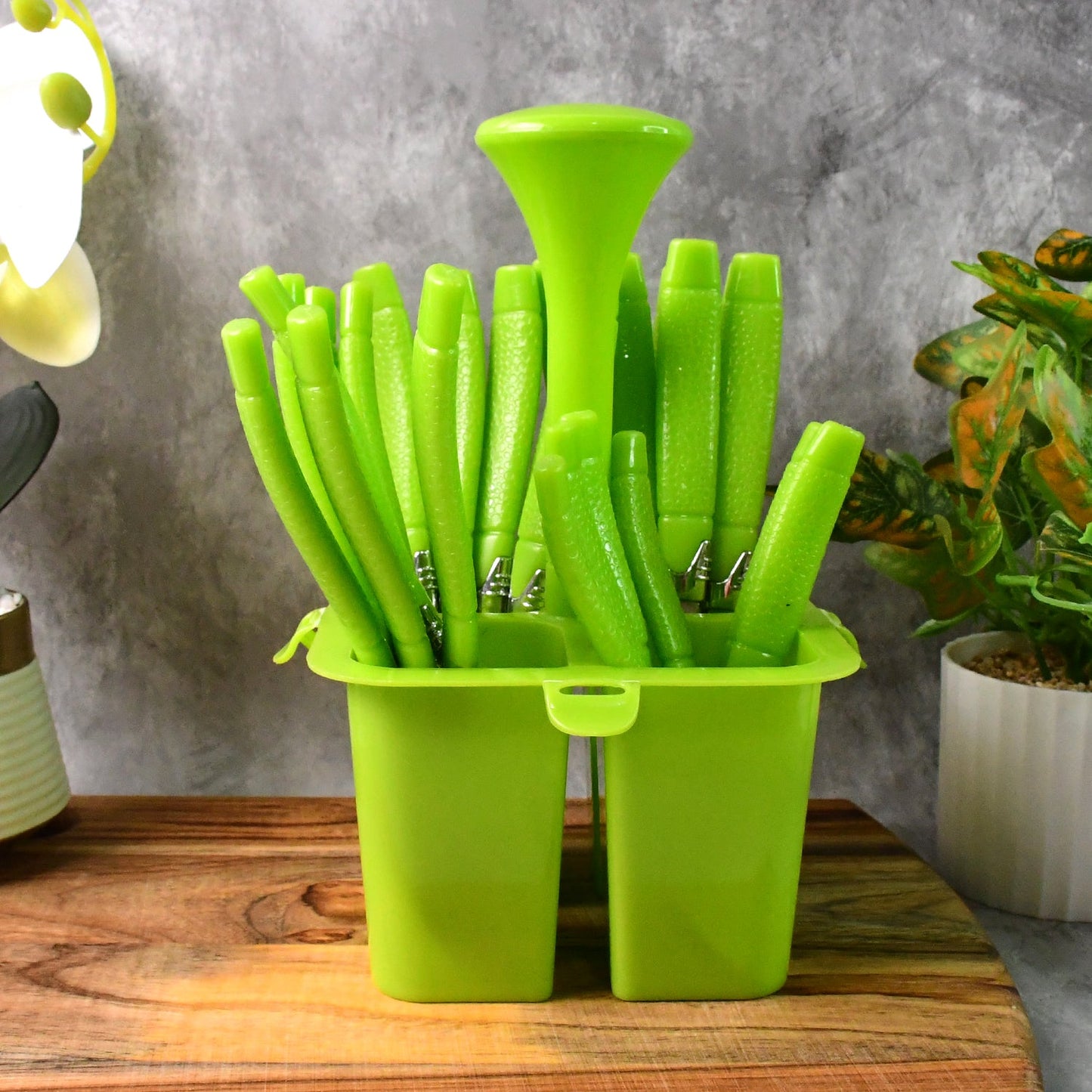 24-piece stainless steel cutlery set with stylish holder for organized dining