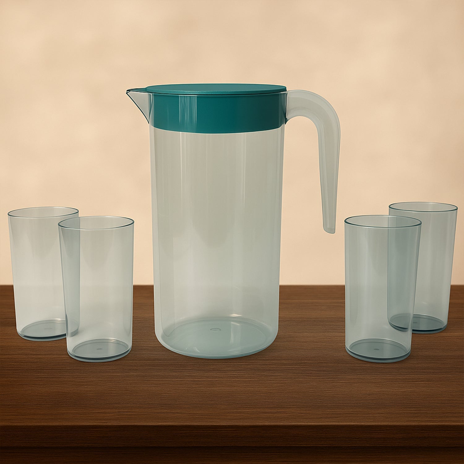 Crystal Premium Jug set with spill-proof lid and 4 matching glasses for home use
